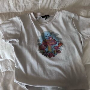 dELiA*s White Tee with Colorful Mushroom Design